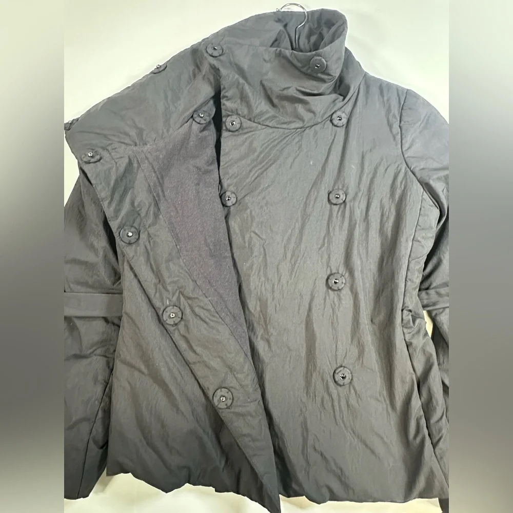 Club Monaco Black Crop Coat XS Double Breasted Tie Waist Funnel Neck - Picture 5 of 7